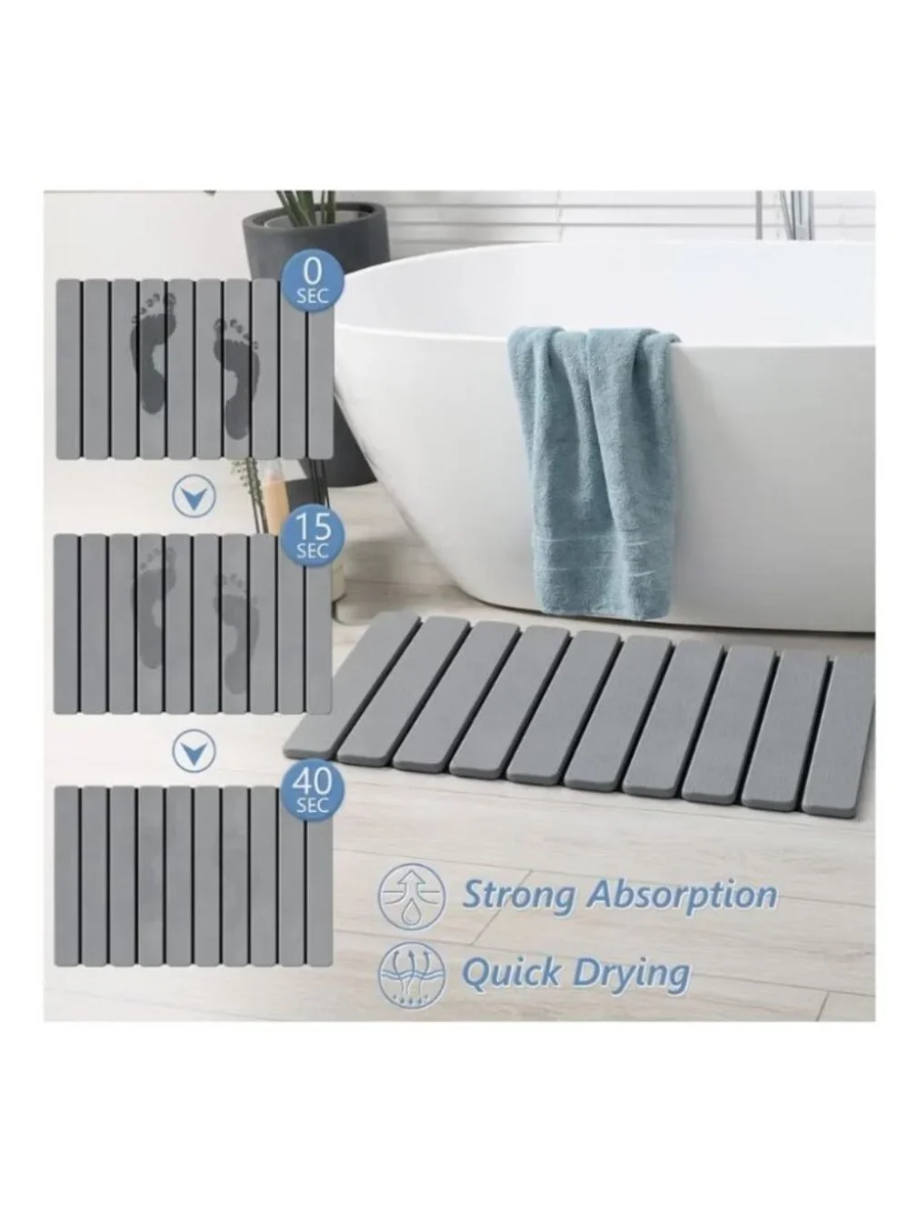 AWW Foldable Stone Bathmat Quick-Dry Mat Non-Slip & Super Absorbent 23.6